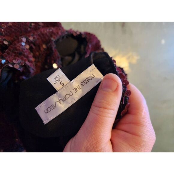 Dress the Population Marcella Velvet Sequined Midi with Slit / Burgundy / Small - Picture 3 of 5